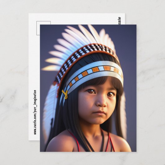 先住民アメリカインディアンの小さな少年の絵はがき ポストカード (正面/裏面)