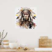 先住民アメリカインディアンポートレート戦士絵画ズ ポスター (キッチン)