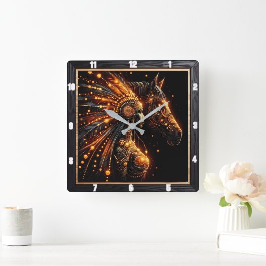 先住民アメリカインディアン伝統 スクエア壁時計 (ホーム)