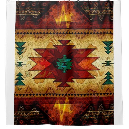 先住民アメリカインディアン南西部パターン シャワーカーテン (正面)