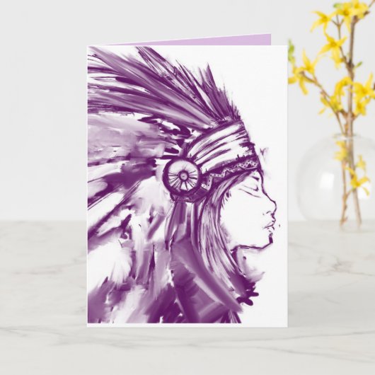 先住民アメリカインディアン女性芸術誕生日カード カード (黄色い花)
