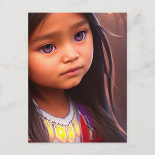 先住民アメリカインディアン小さな女の子アートポストカード ポストカード