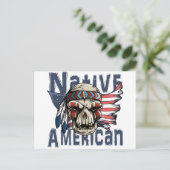 先住民アメリカインディアン戦士スカル米国国旗 ポストカード (スタンド正面)