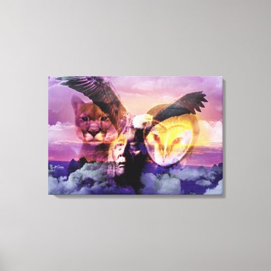 先住民アメリカインディアン戦士 キャンバスプリント (正面)