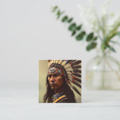 先住民アメリカインディアン戦士 スクエア名刺 (スタンド正面)