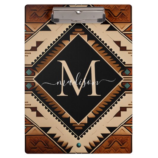 先住民アメリカインディアン文化ボホスタイルモノグラム クリップボード (正面)