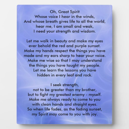 先住民アメリカインディアン祈りの言葉 フォトプラーク (正面)