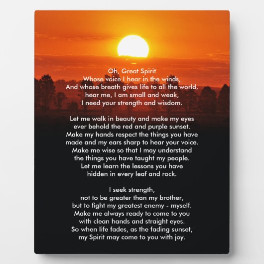 先住民アメリカインディアン祈りの言葉 フォトプラーク (正面)