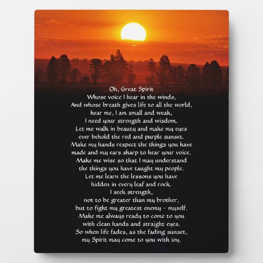 先住民アメリカインディアン祈りの言葉 フォトプラーク (正面)