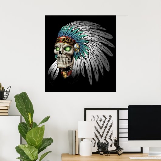 先住民アメリカインディアン部族ゴシックスカル ポスター (ホームオフィス)