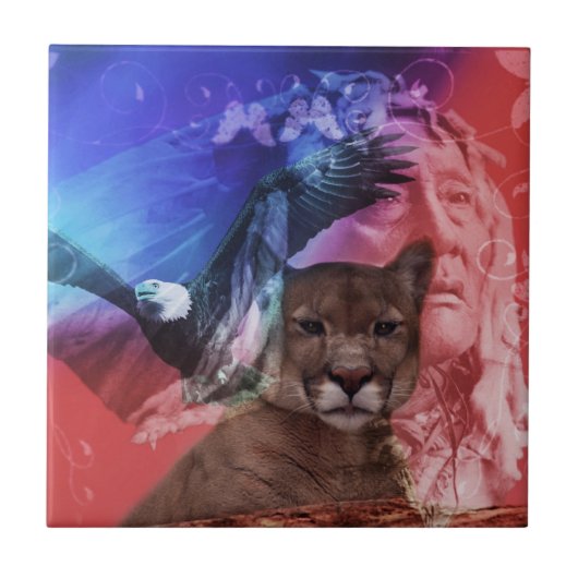 先住民アメリカインディアン長 タイル (正面)