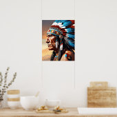 先住民アメリカインディアン首長羽毛 ポスター (キッチン)