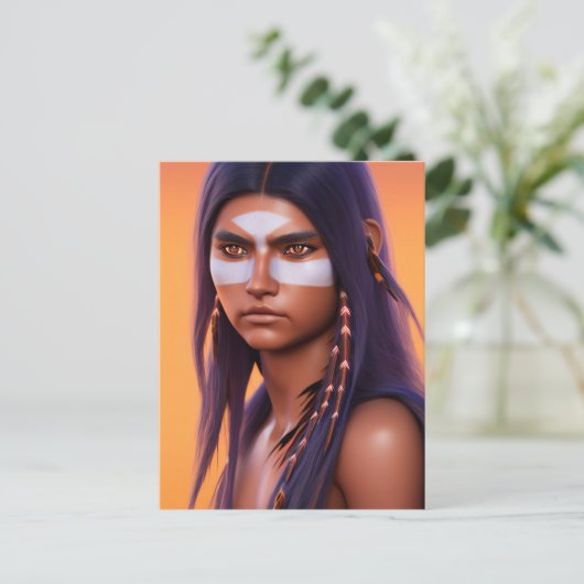 先住民アメリカインドかわいらしの若い女性はがき ポストカード (スタンド正面)