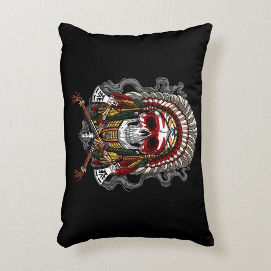 先住民アメリカスカルインディアンチーフヘアドレ アクセントクッション (正面(垂直))