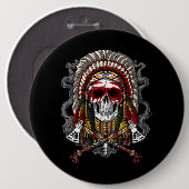 先住民アメリカスカルインディアンチーフヘッドレス 缶バッジ (正面&裏面)