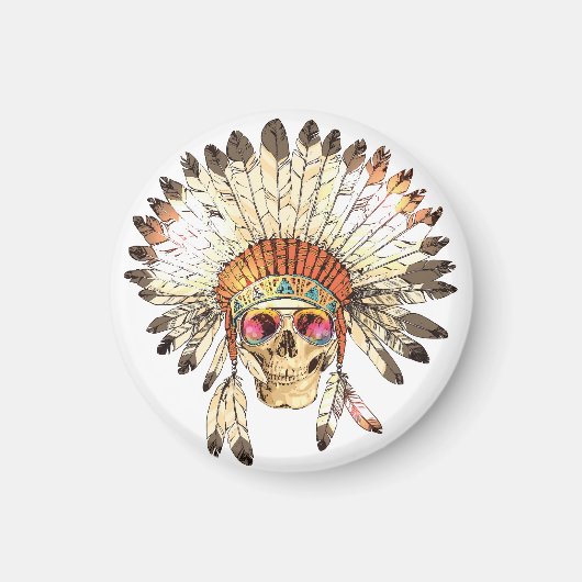 先住民アメリカスカルファッションイラストレーション マグネット (正面)