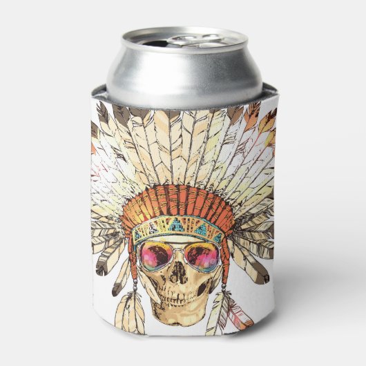 先住民アメリカスカルファッションイラストレーション 缶クーラー (缶正面)