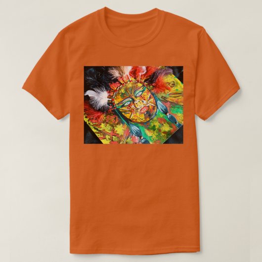 先住民アメリカスタイル混合メディ絵画ア Tシャツ (デザイン正面)