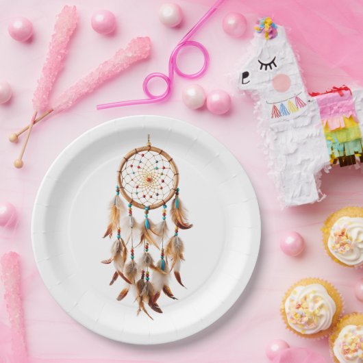先住民アメリカドリームキャッチャーのアートマジカルフェザー ペーパープレート (パーティー)