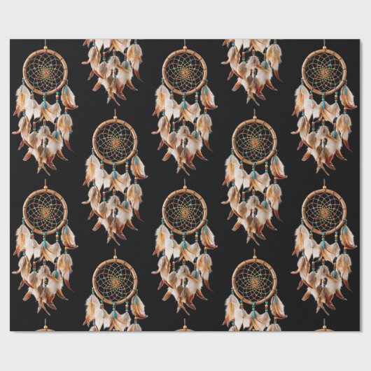 先住民アメリカドリームキャッチャーのアートマジカルフェザー ラッピングペーパー (フラット)