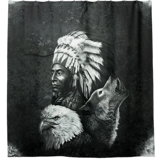 先住民アメリカンインディアンシーフズウルフイーグル02 シャワーカーテン (正面)