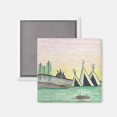 先住民アメリカンインディアンビレッジフォークアート マグネット (正面/裏面)