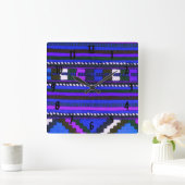 先住民アメリカンインディアンブルーテクスチャデザイン スクエア壁時計 (ホーム)