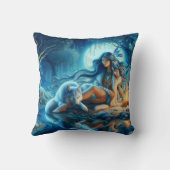 先住民アメリカンウィメンバイリバーウィズウィズウルフ クッション (裏面)