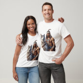 先住民アメリカンウォリアーとオオカミ Tシャツ (ユニセックス)