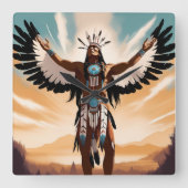 先住民アメリカンウォリアー時計 スクエア壁時計 (正面)