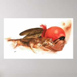 先住民アメリカンウルフクランチェロキーインディアン戦士 ポスター