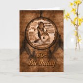 先住民アメリカンウルフ60誕生日 カード (黄色い花)