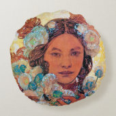 先住民アメリカンウーマンアルフォンスミュシャ装飾用クッション ラウンドクッション (裏面)