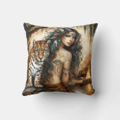 先住民アメリカンウーマンアンドタイガーバイウォーターフォール クッション (裏面)