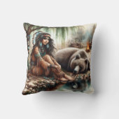 先住民アメリカンウーマンバイリバーウィズウィズベア クッション (裏面)