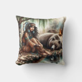 先住民アメリカンウーマンバイリバーウィズウィズベア クッション (正面)