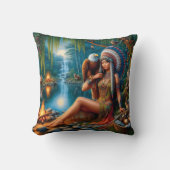 先住民アメリカンウーマンホールディングイーグルバイレイク クッション (正面)