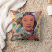 先住民アメリカンウーマン、ミュシャ クッション (ブランケット)