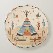 先住民アメリカンエスニックアート族ヴィンテージ ラウンドクッション (裏面)