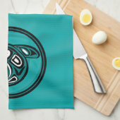 先住民アメリカンオルカホエールターコイズ キッチンタオル (四つ折り)