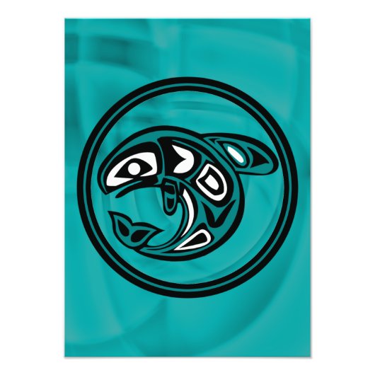 先住民アメリカンオルカホエールターコイズ フォトプリント            (正面)