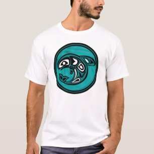 先住民アメリカンオルカホエールターコイズ Tシャツ