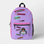 先住民アメリカンガールハッピースイーツおもしろいハート紫 プリントバックパック (正面)