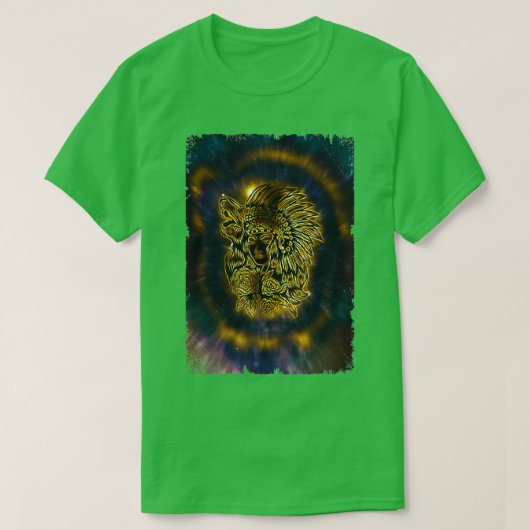 先住民アメリカンガール銀河系ハウリングウルフ Tシャツ (デザイン正面)