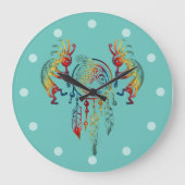 先住民アメリカンココペリホエールドリームキャッチャー1 ラージ壁時計 (正面)