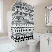 先住民アメリカンサウスウェスト白黒モダンボホ シャワーカーテン (インサイチュ)