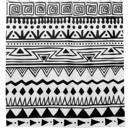 先住民アメリカンサウスウェスト白黒モダンボホ シャワーカーテン (正面)