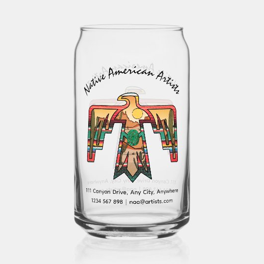 先住民アメリカンサンダーバード編集可能文字 ガラス缶 (正面)