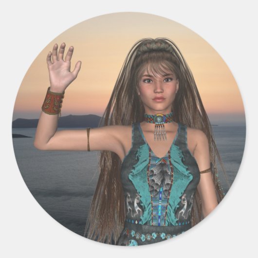 先住民アメリカンステッカー ラウンドシール (正面)