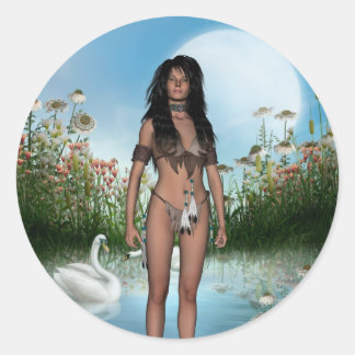 先住民アメリカンステッカー ラウンドシール